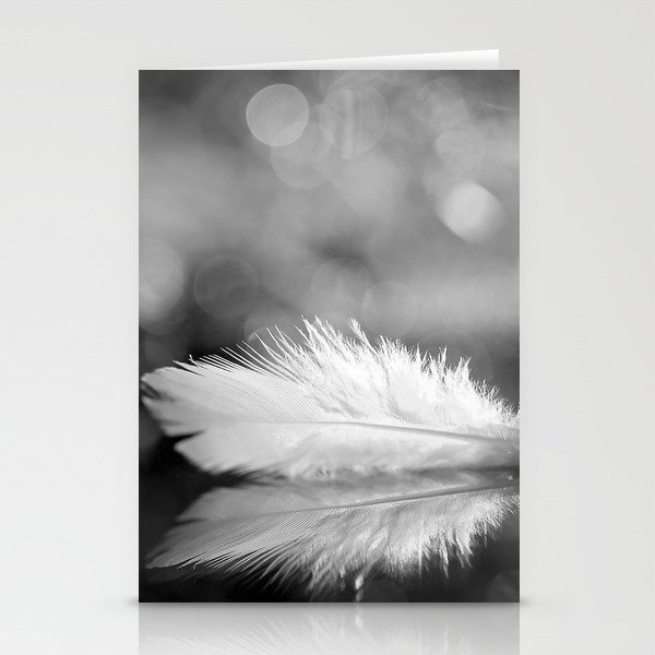 White Feather In Black And White Bokeh Background #decor #society6 #buyart Stationery Cards