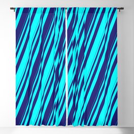 [ Thumbnail: Cyan & Midnight Blue Colored Stripes/Lines Pattern Blackout Curtain ]