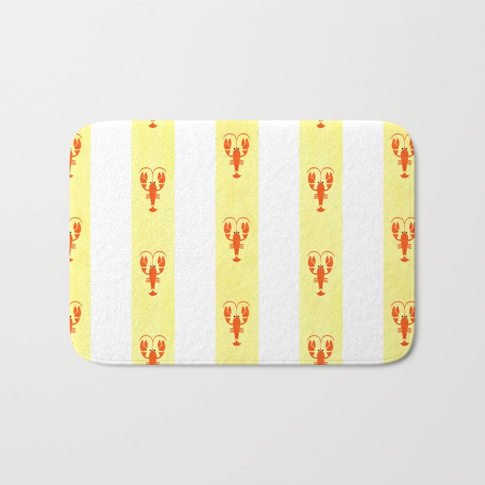 Red Lobsters On Hand-Painted Sunny Yellow Stripes Bath Mat