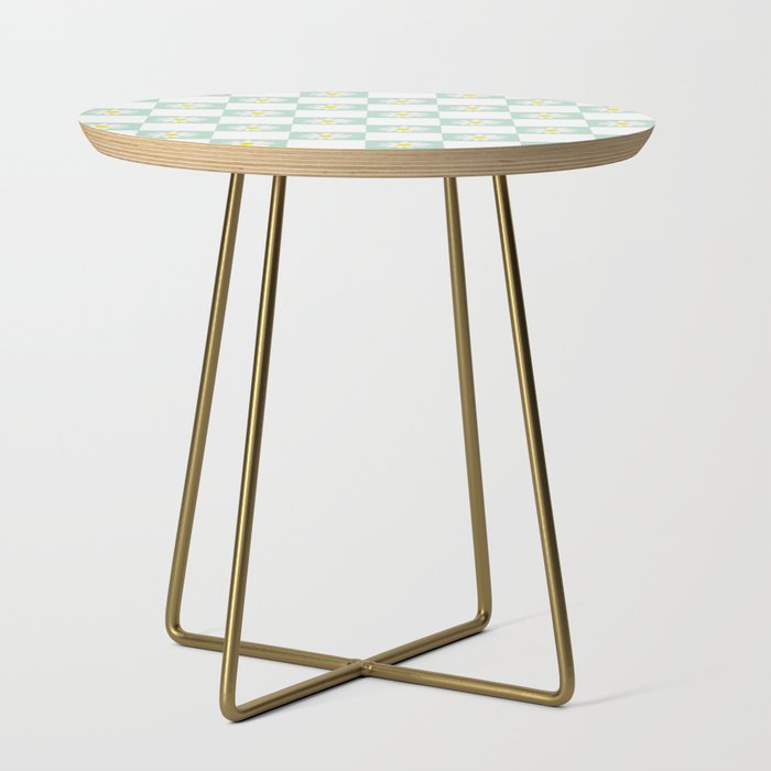 Green & White Daisy Checkered Pattern Side Table