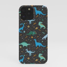 Dinosaurs in Space in Blue iPhone Case