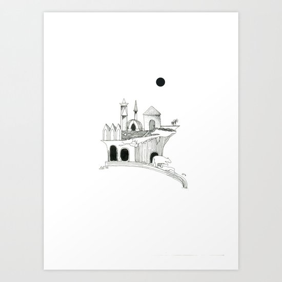 Lune noire & ours de cascade Art Print