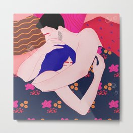Couple Sundays staying in bed Metal Print