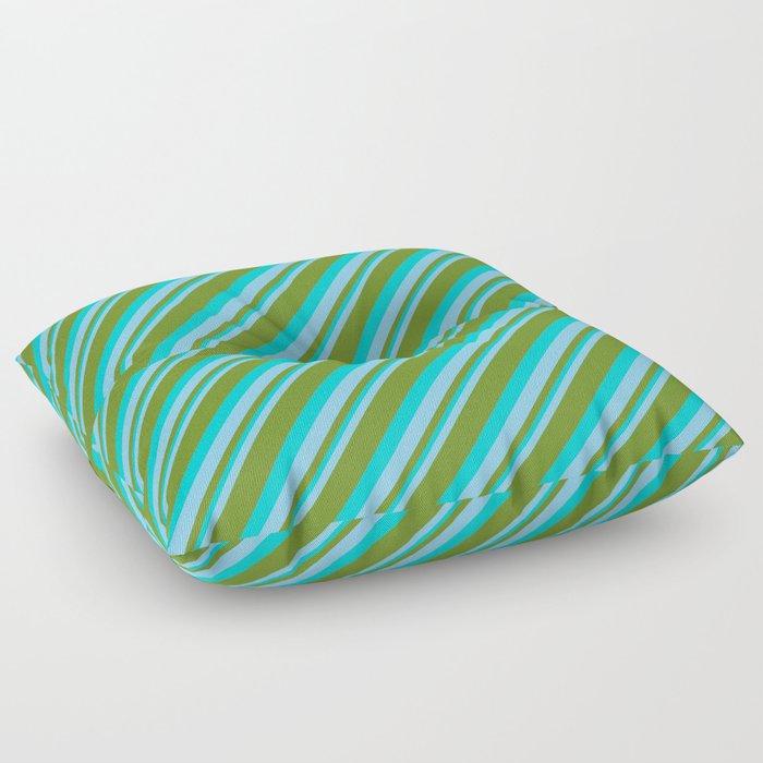 Sky Blue, Green & Dark Turquoise Colored Striped Pattern Floor Pillow