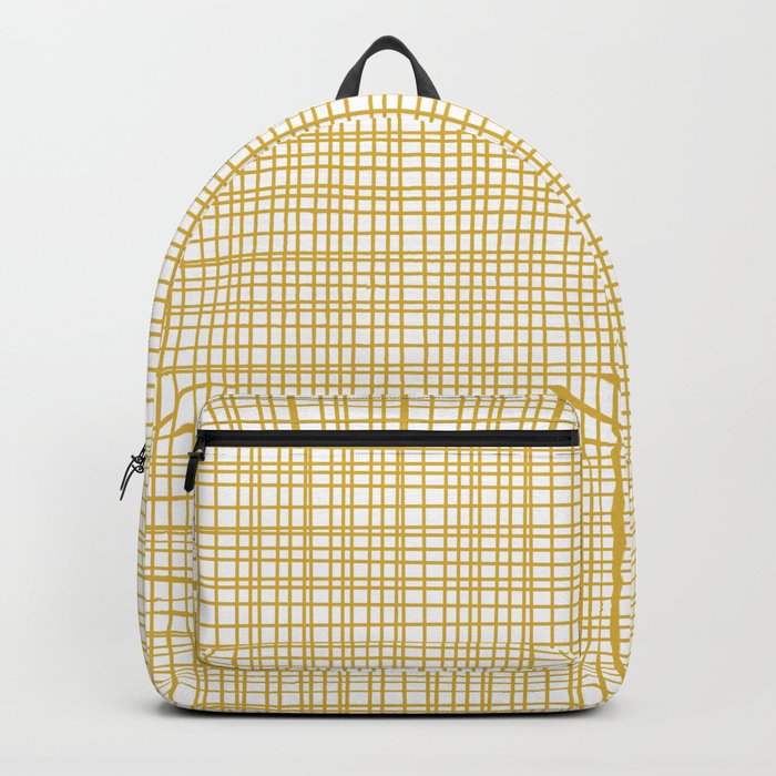 Fine Weave Minimalist Mid Century Modern Woven Pattern in Mustard Yellow and White Backpack