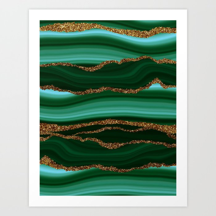 Green Faux Malachite Agate Stripes Texture Art Print