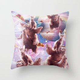 Space Cat Sloth Llama Riding, Rainbow Laser Eyes Throw Pillow