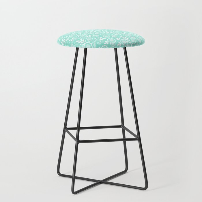 Seafoam And White Eastern Floral Pattern Bar Stool
