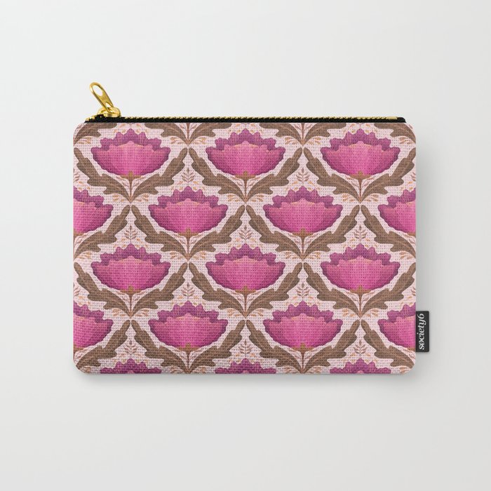Diamond Floral Pattern Pink Carry-All Pouch
