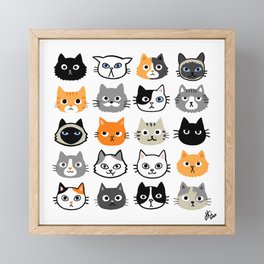 Cute Cats | Assorted Kitty Cat Faces | Fun Feline Drawings Framed Mini Art Print