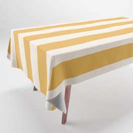 Mustard Yellow And Cream White Vertical Stripes Tablecloth