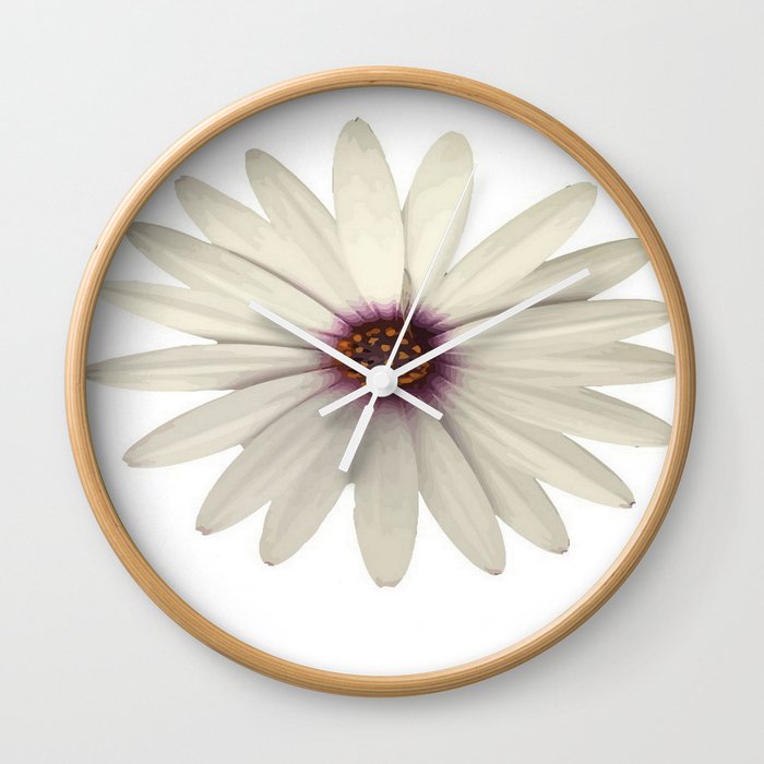 Symmetrical African Daisy with White Petals Wall Clock