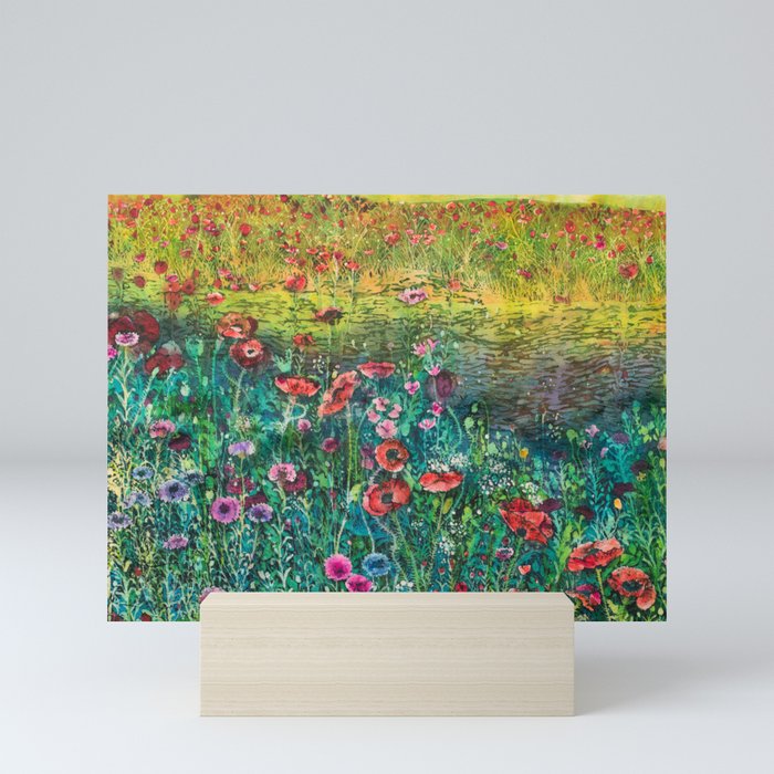Poppy Time - Field of Wildflowers by the Lagoon in California Mini Art Print