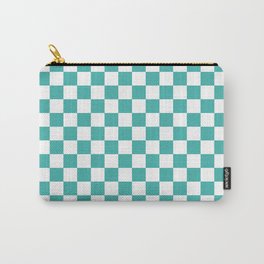 Small Checkered - White and Verdigris Carry-All Pouch | Whitecheckered, Verdigrischeckered, Other, Checkered, Checkerboard, Graphicdesign, Verdigris, Pattern, Cyancheckered, Digital 