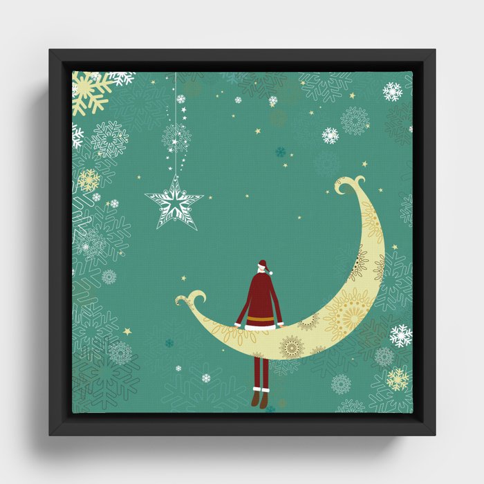 Santa and moon Framed Canvas