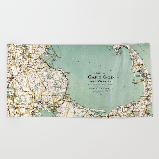 Cap Cod and Vicinity Map Beach Towel
