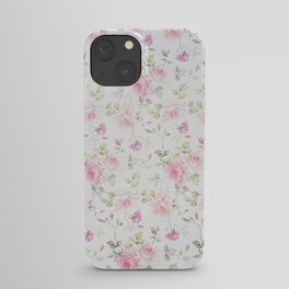 Elegant blush pink white vintage rose floral iPhone Case