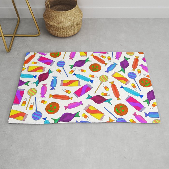 Cute Artsy Colorful Halloween Candy Watercolor Rug