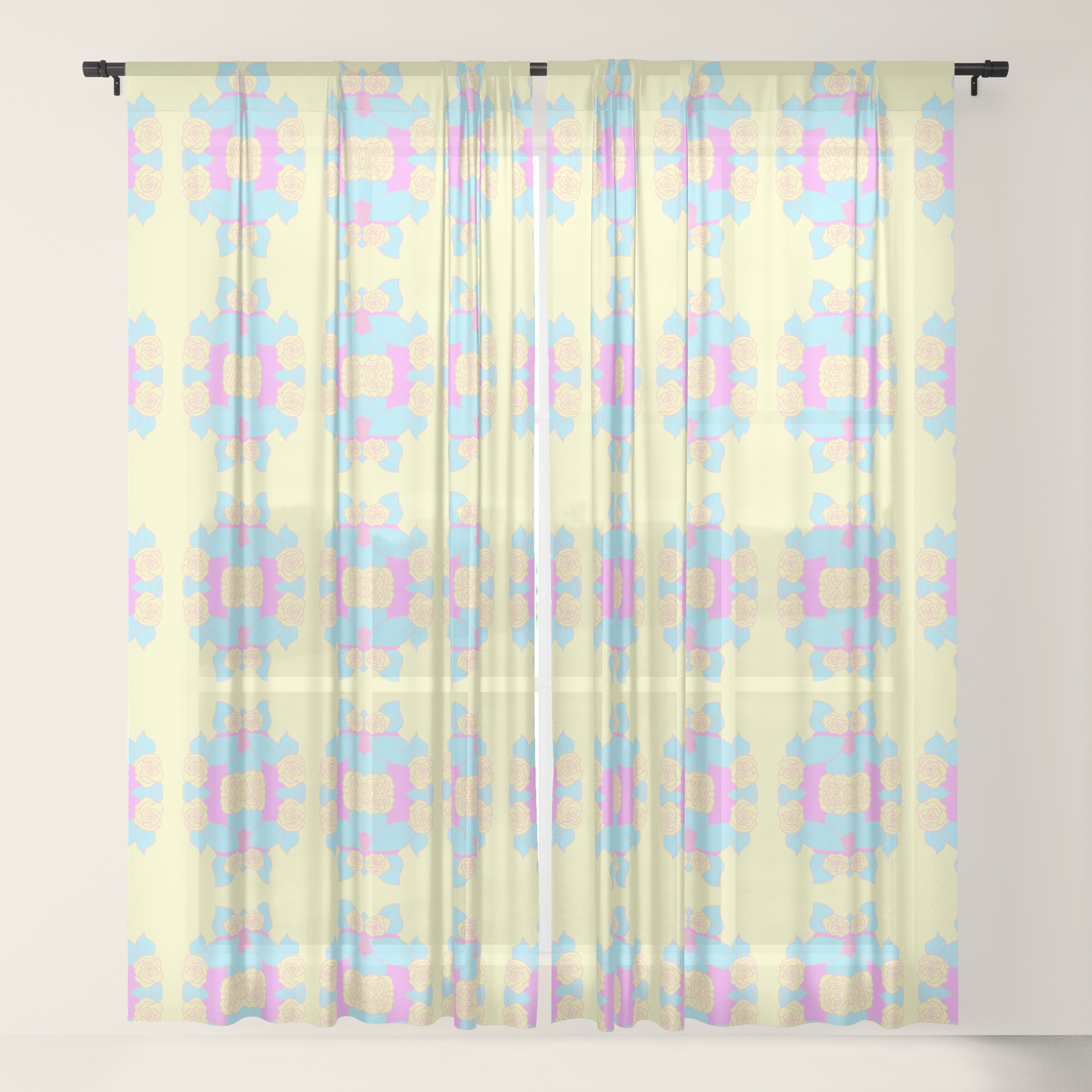 Soft Yellow Rose Sheer Curtain By Aiinspired Society6