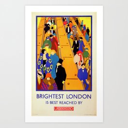"Brightest London is Best Reached" (1 in a set of 2), vintage lithograph poster, cleaned & restored Art Print