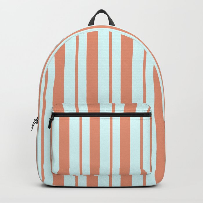 Dark Salmon & Light Cyan Colored Lines/Stripes Pattern Backpack