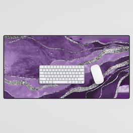 Purple Marble Agate Silver Glitter Glam #1 (Faux Glitter) #decor #art #society6 Desk Mat
