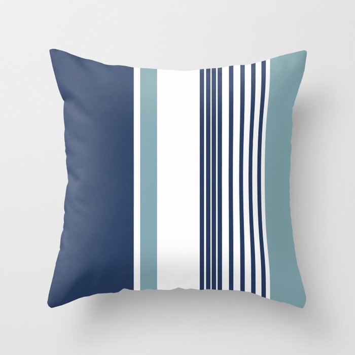 Color Block Stripes 2 Blue Throw Pillow
