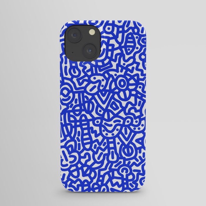 Cobalt Blue on White Doodles iPhone Case