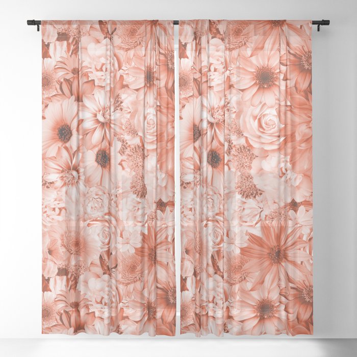 coral pink floral bouquet aesthetic cluster Sheer Curtain
