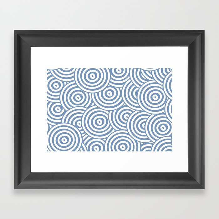 Blue and White Hypnotic Circle Pattern Pairs DE 2022 Trending Color Ocean City DE5879 Framed Art Print