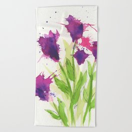 Purple Splatter Flowers Beach Towel