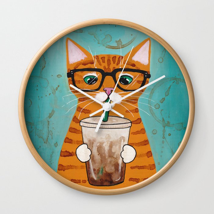 Iced Coffee Cat Wall Clock