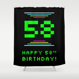 [ Thumbnail: 58th Birthday - Nerdy Geeky Pixelated 8-Bit Computing Graphics Inspired Look Shower Curtain ]