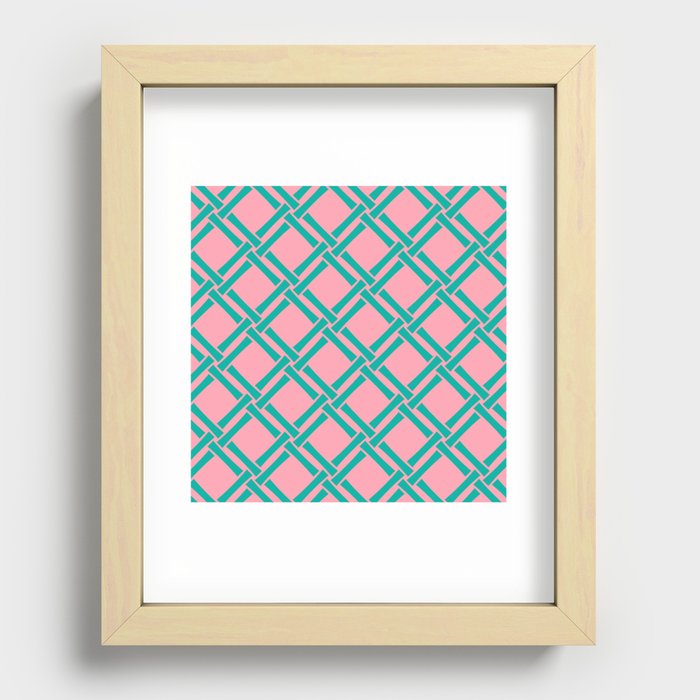 Classic Bamboo Trellis Pattern 237 Pink and Turquoise Recessed Framed Print