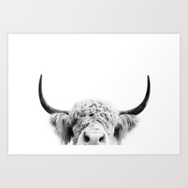 Peeking Cow BW Art Print