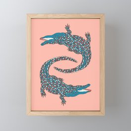 Crocodiles (Pink and Teal Palette) Framed Mini Art Print