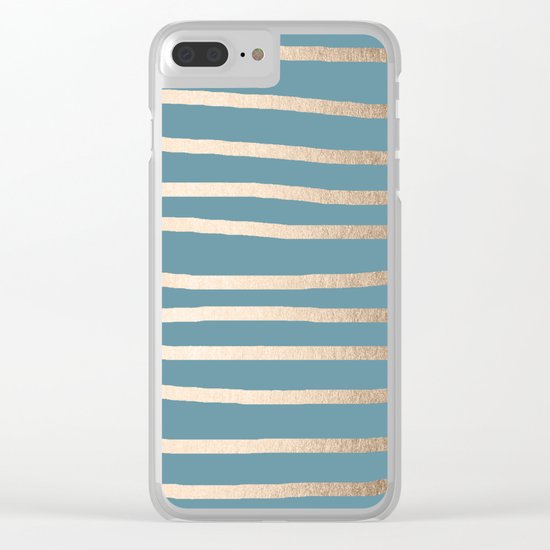 Abstract Drawn Stripes Gold Tropical Ocean Blue Clear iPhone Case