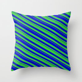 [ Thumbnail: Blue & Lime Green Colored Lines Pattern Throw Pillow ]