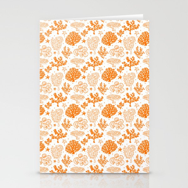 Orange Coral Silhouette Pattern Stationery Cards