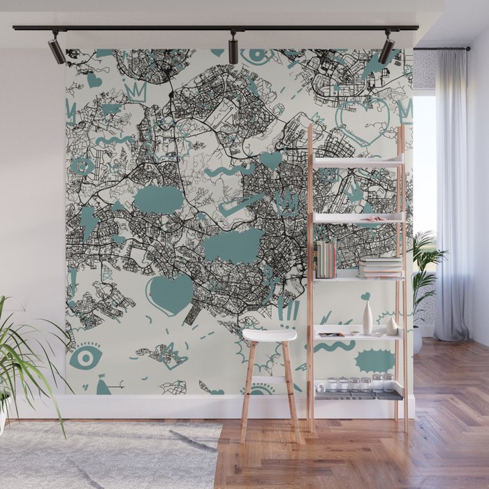 Singapore City Map Drawing Wall Mural