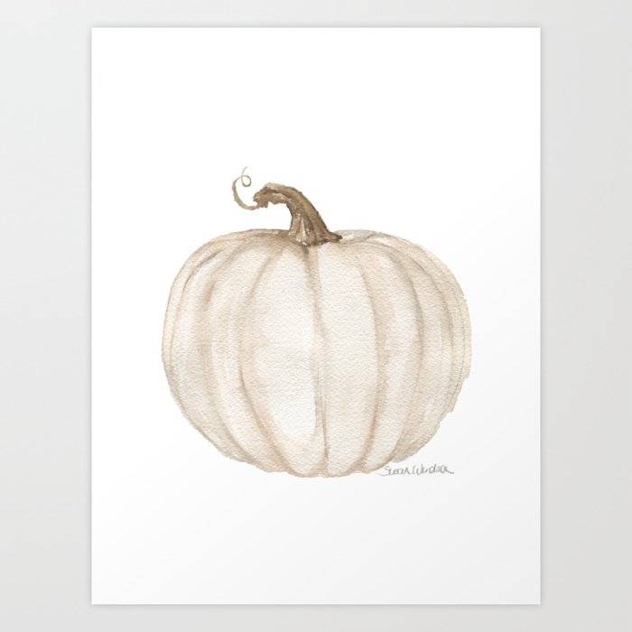 White Pumpkin Watercolor with Sepia tone Art Print