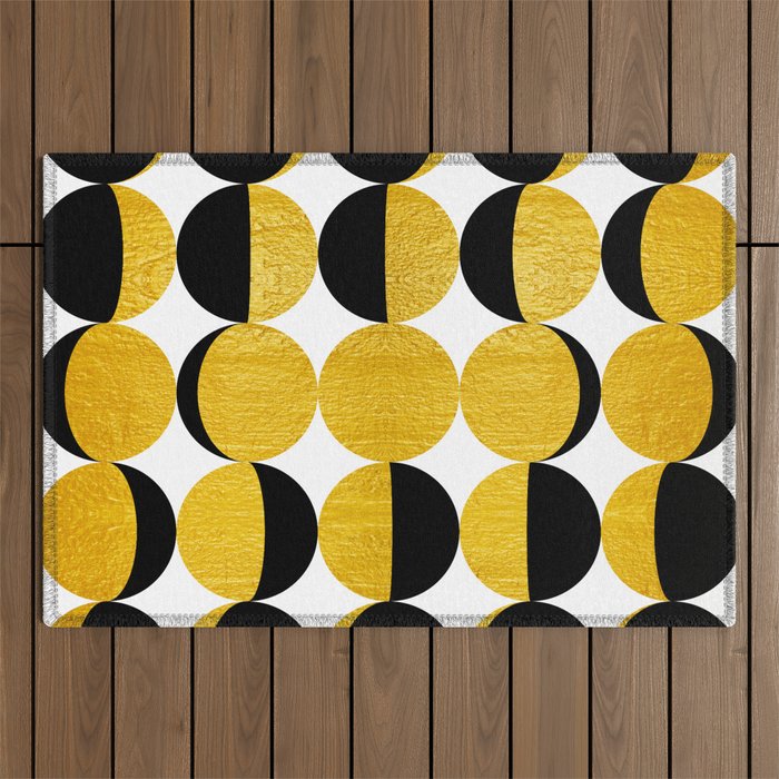 Vintage Mid-century Modern Moon Phases in Gold Outdoor Rug