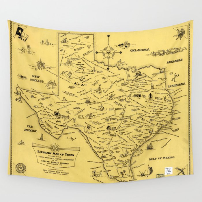 Literary Map of Texas (1955) Wall Tapestry by The Arts  Society6