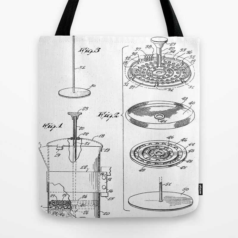 Coffee Filter Patent Coffee Shop Art Black And White Tote Bag