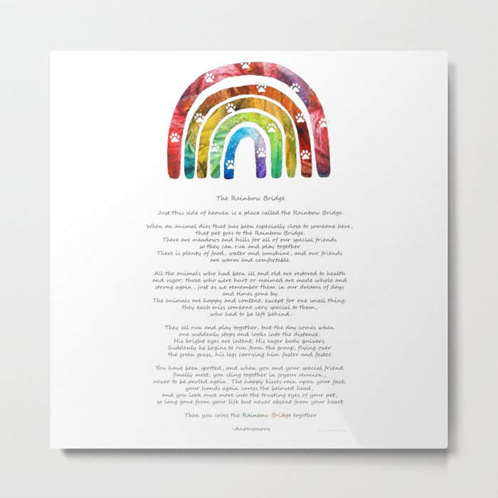 Rainbow Bridge Poem Art by Sharon Cummings Metal Print