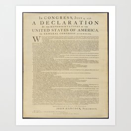 United States Declaration of Independence (Dunlap Broadside Print Copy, 1776) Art Print
