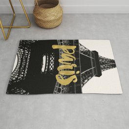 Paris Eiffel Tower, Black and White with Gold Rug