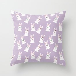Easter Bunny With Glasses And Flowers Pattern Lavander Throw Pillow