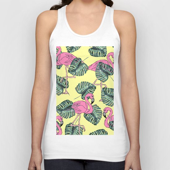 tropical leaves with flamingo Unisex Tank Top