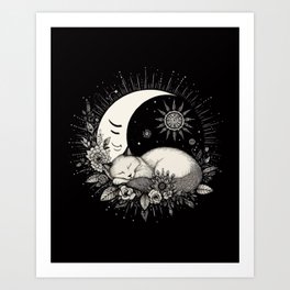 Sleeping Cat In Lunar Harmony Art Print